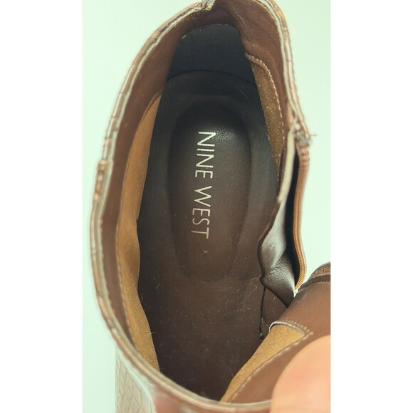 Nine West Finny Crocodile Embossed Pointy Toe Booties, Brown, 10 M - Picture 10 of 12